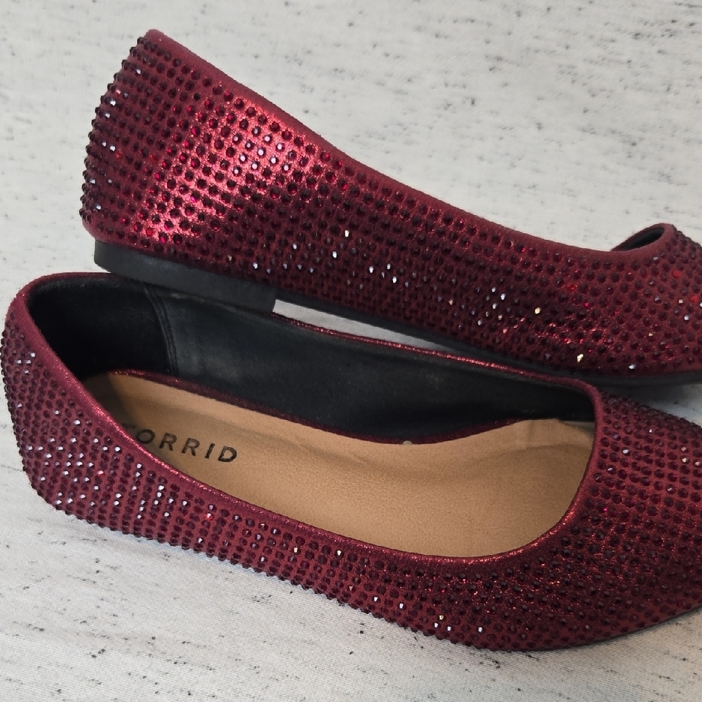 Torrid WW Sparkling Ruby Red Rhinestone Glitter Flats - Picture 4 of 7